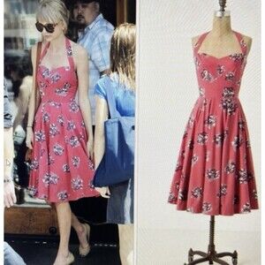 Girls from Savoy Anthropologie Pink Floral Halter Dress ASO taylor swift retro